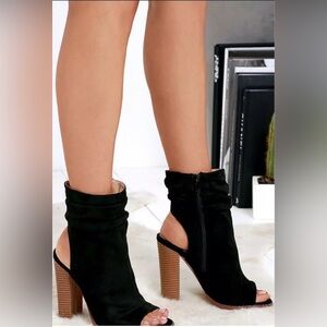 VENUS Black, Slouchy Peep Toe Open Back Booties